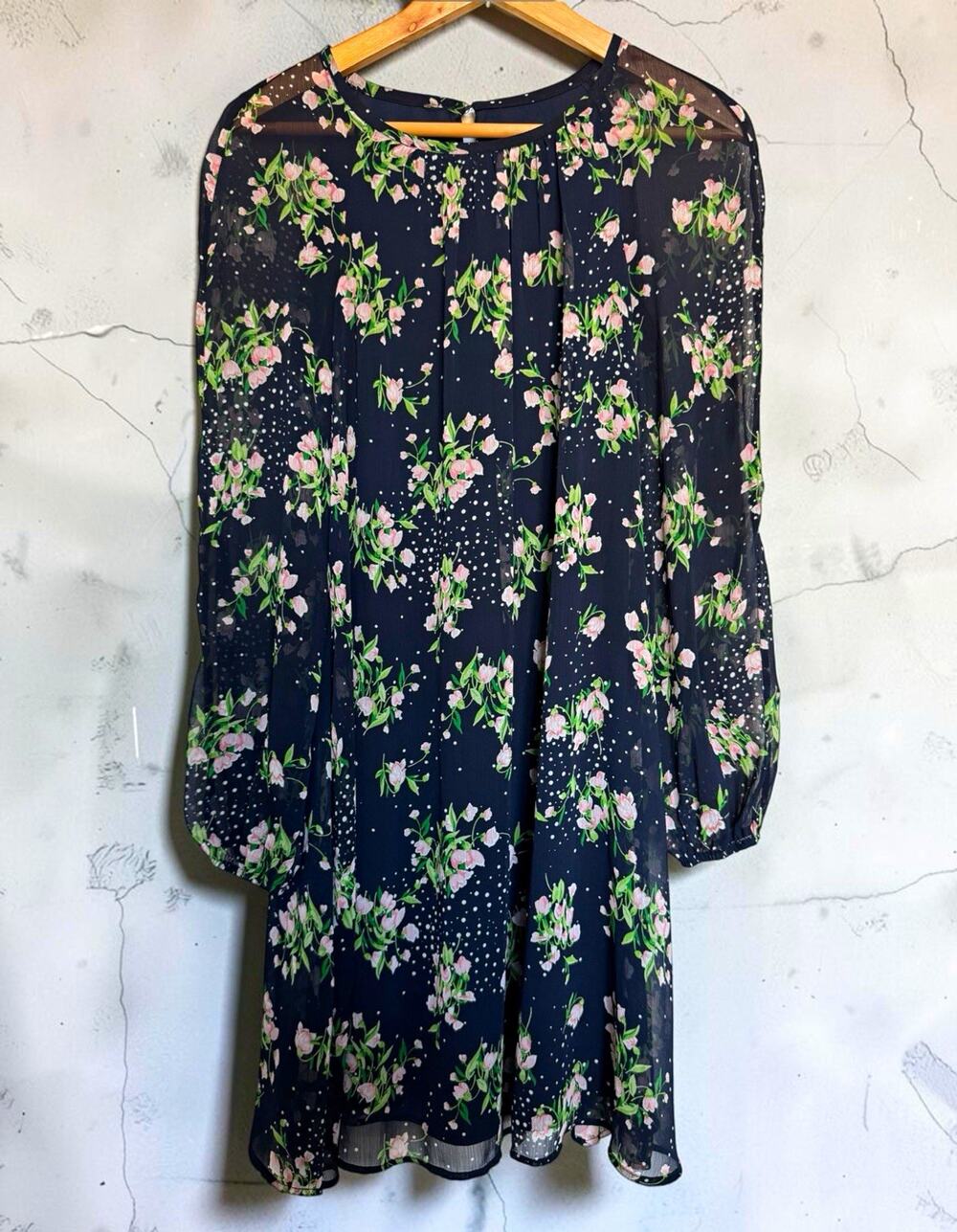Tommy Hilfiger Women Floral Sheer Baloon Sleeves Shift Dress Size 4 Romantic